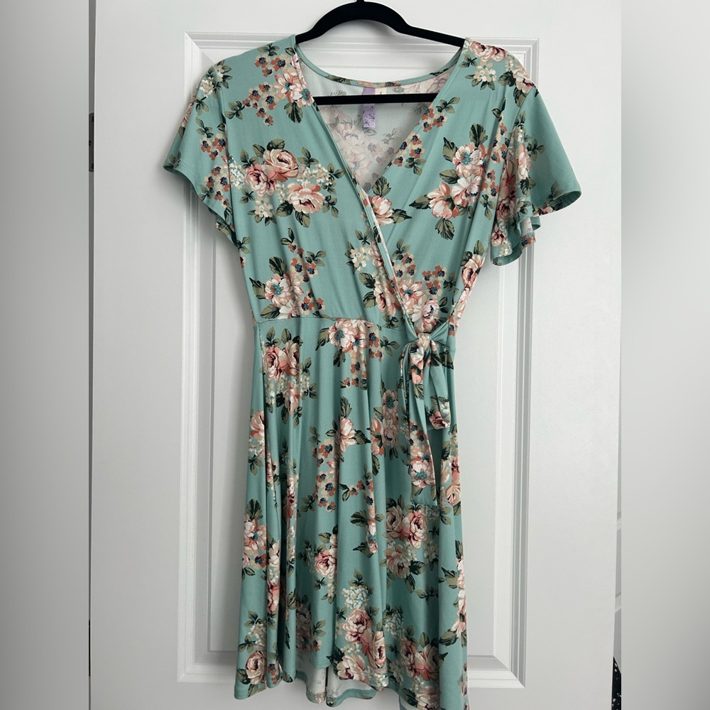 Alya Floral Wrap Dress in Teal with floral